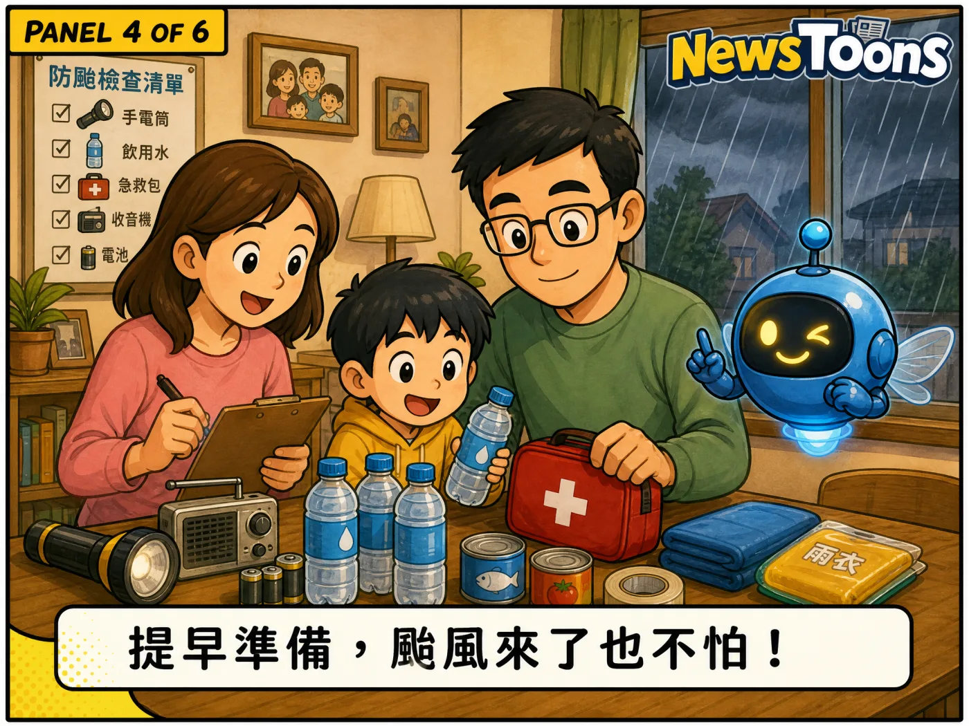 Panel 4: 颱風來了怎麼辦？